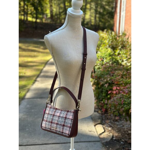 Kate Spade New York Hudson Dark Merlot Tweed Medium Convertible Crossbody K8821 - Picture 1 of 16